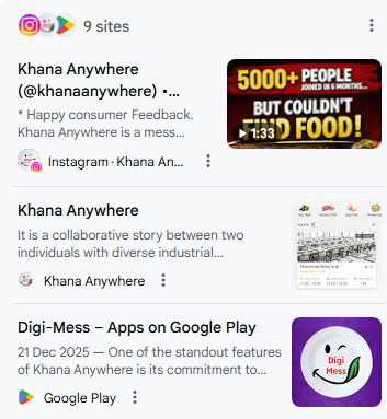 Google search results and business profile for Khana Anywhere 10