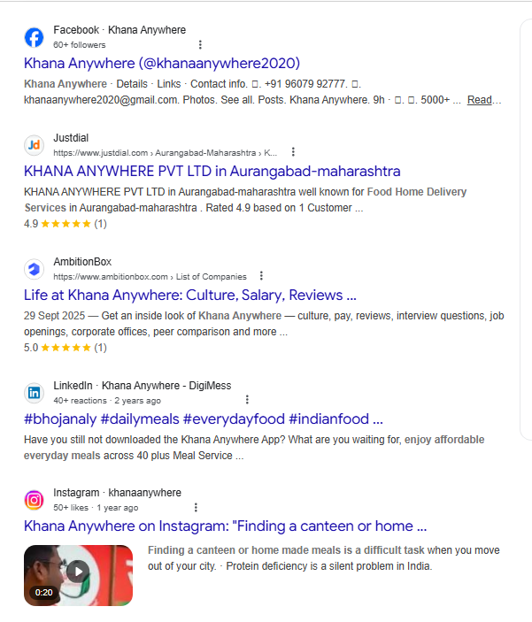 Google search results and business profile for Khana Anywhere 3