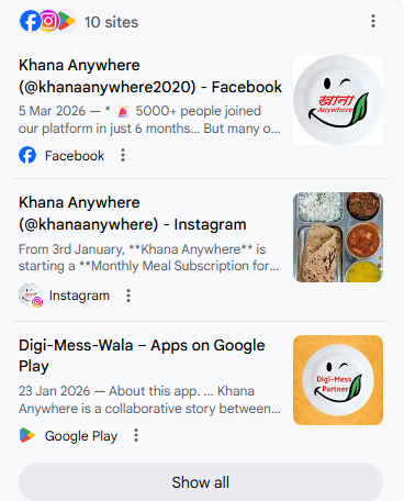 Google search results and business profile for Khana Anywhere 7